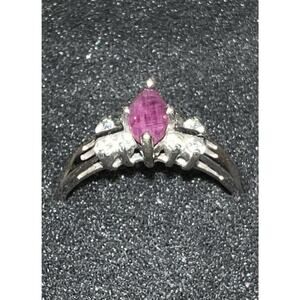 Sterling Silver 925 Ruby And CZ Cluster Ring Size 10 Jewelry Gift